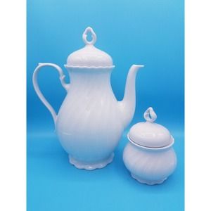 ☆Vintage Seltmann Weiden Regina White 10" Coffee Pot and Sugar Bowl Germany